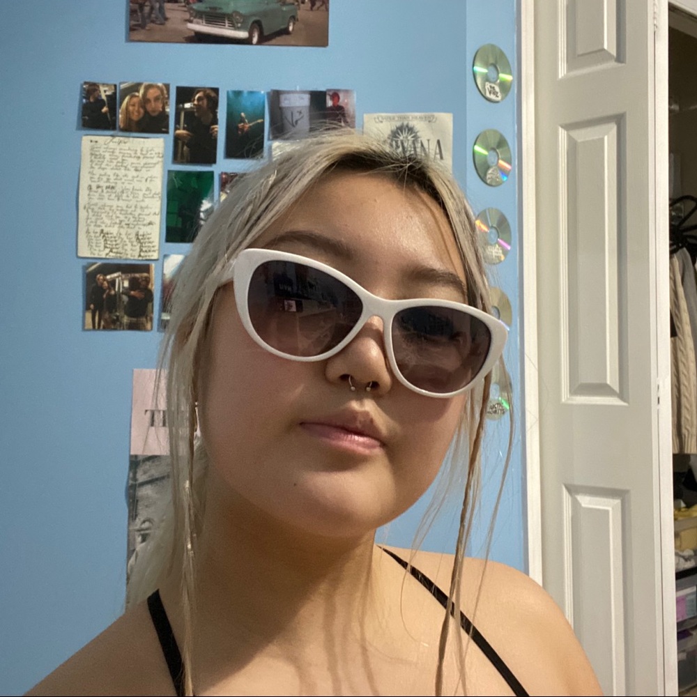 White rimmed sunglasses